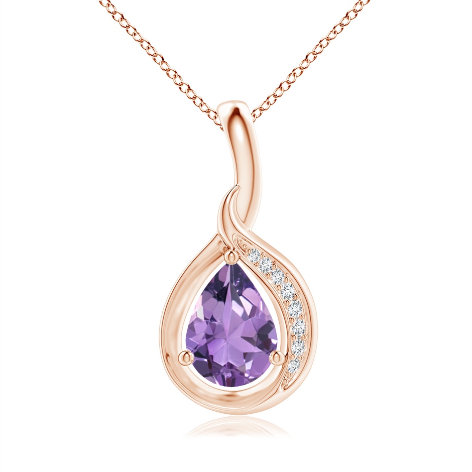 7x5mm A Pear-Shaped Amethyst and Diamond Loop Pendant in Rose Gold 
