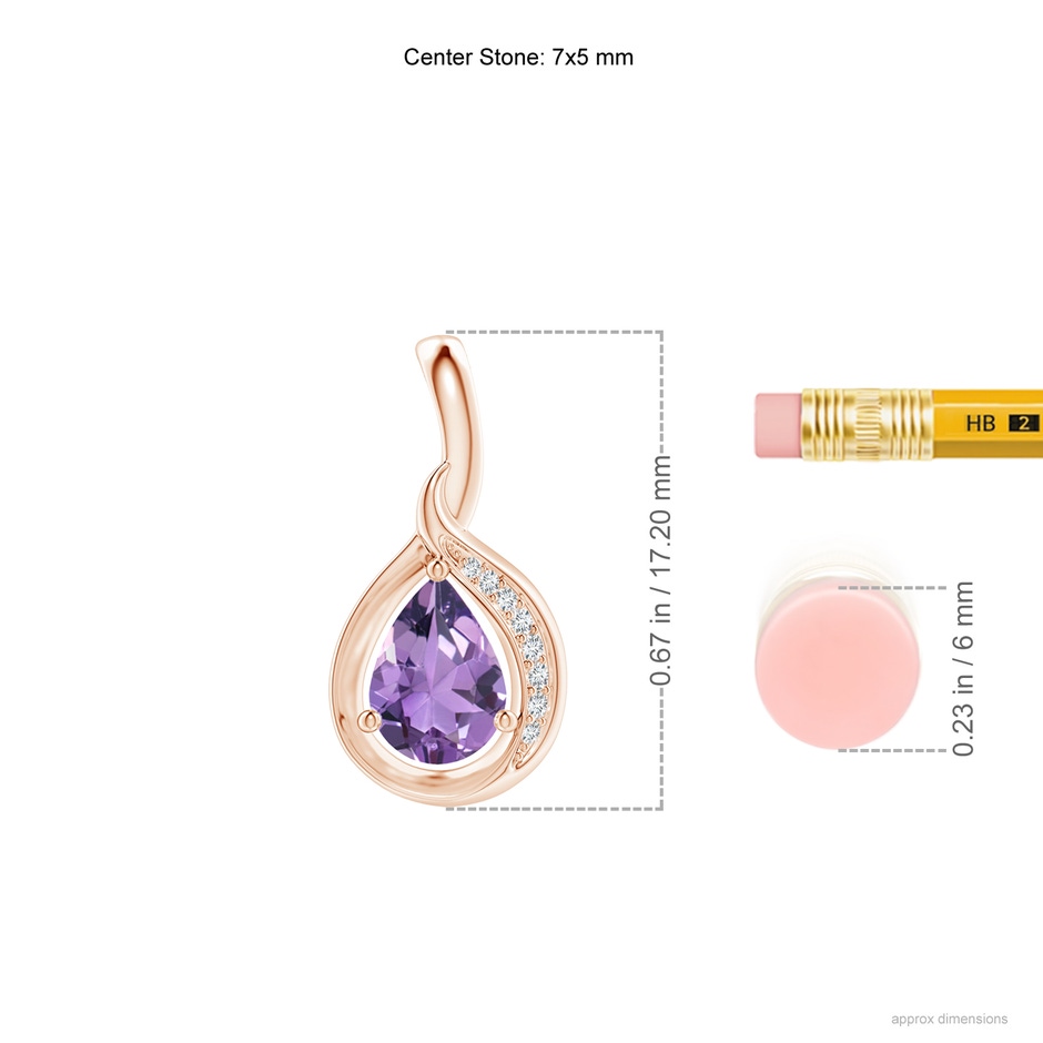7x5mm A Pear-Shaped Amethyst and Diamond Loop Pendant in Rose Gold ruler