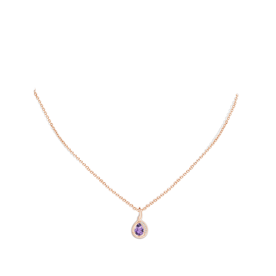 7x5mm A Pear-Shaped Amethyst and Diamond Loop Pendant in Rose Gold body-neck