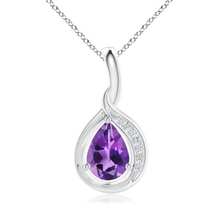 7x5mm AAA Pear-Shaped Amethyst and Diamond Loop Pendant in White Gold