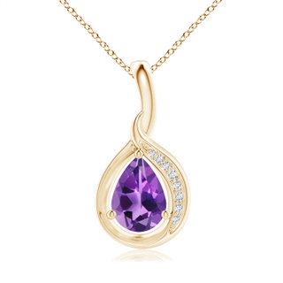 7x5mm AAA Pear-Shaped Amethyst and Diamond Loop Pendant in Yellow Gold