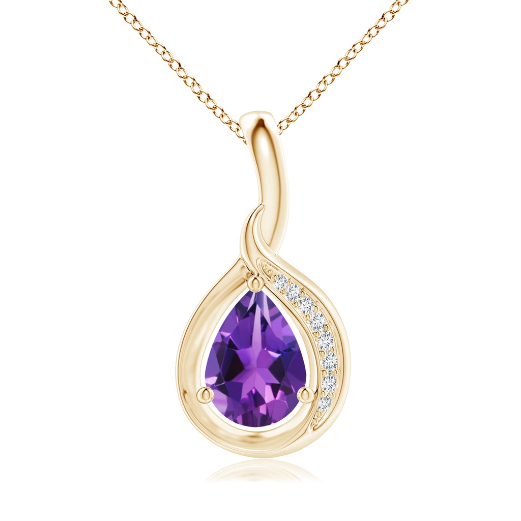 7x5mm AAAA Pear-Shaped Amethyst and Diamond Loop Pendant in 10K Yellow Gold