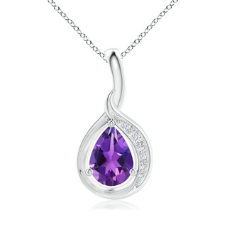 7x5mm AAAA Pear-Shaped Amethyst and Diamond Loop Pendant in P950 Platinum