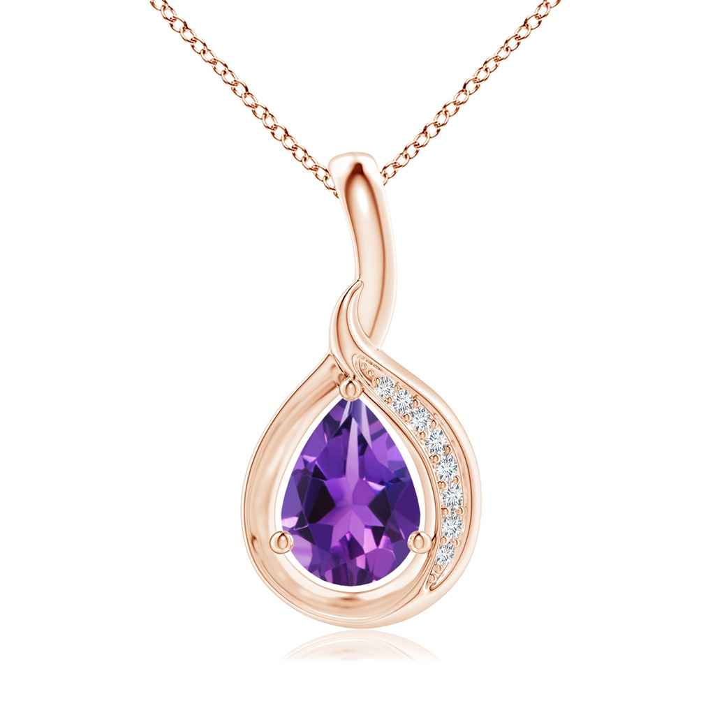 7x5mm AAAA Pear-Shaped Amethyst and Diamond Loop Pendant in Rose Gold