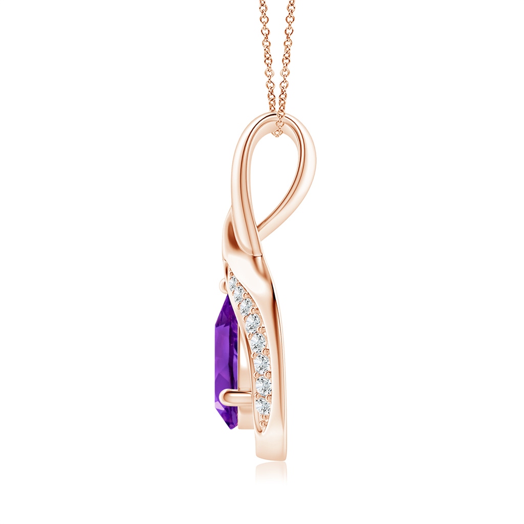 7x5mm AAAA Pear-Shaped Amethyst and Diamond Loop Pendant in Rose Gold - side_1