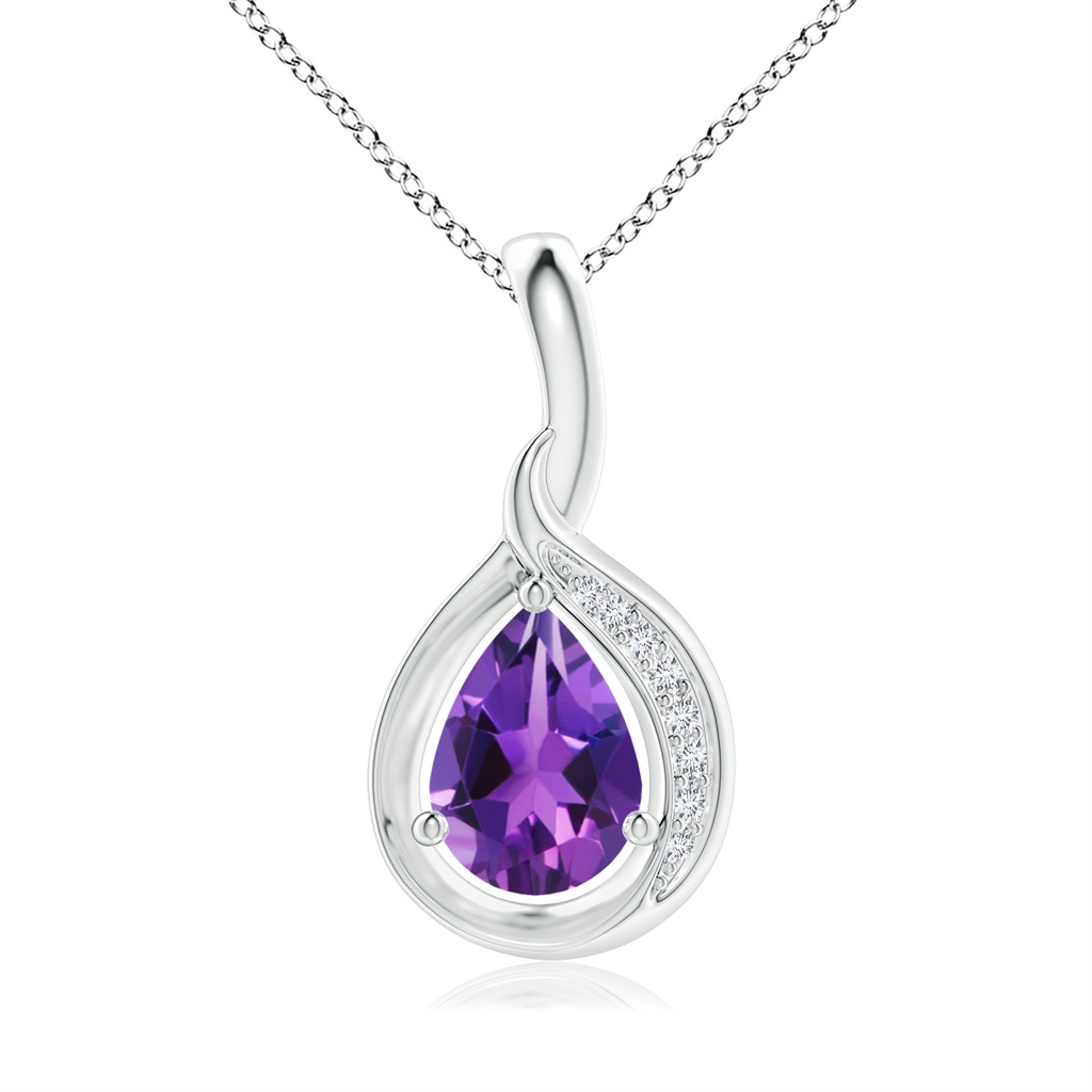 7x5mm AAAA Pear-Shaped Amethyst and Diamond Loop Pendant in S999 Silver
