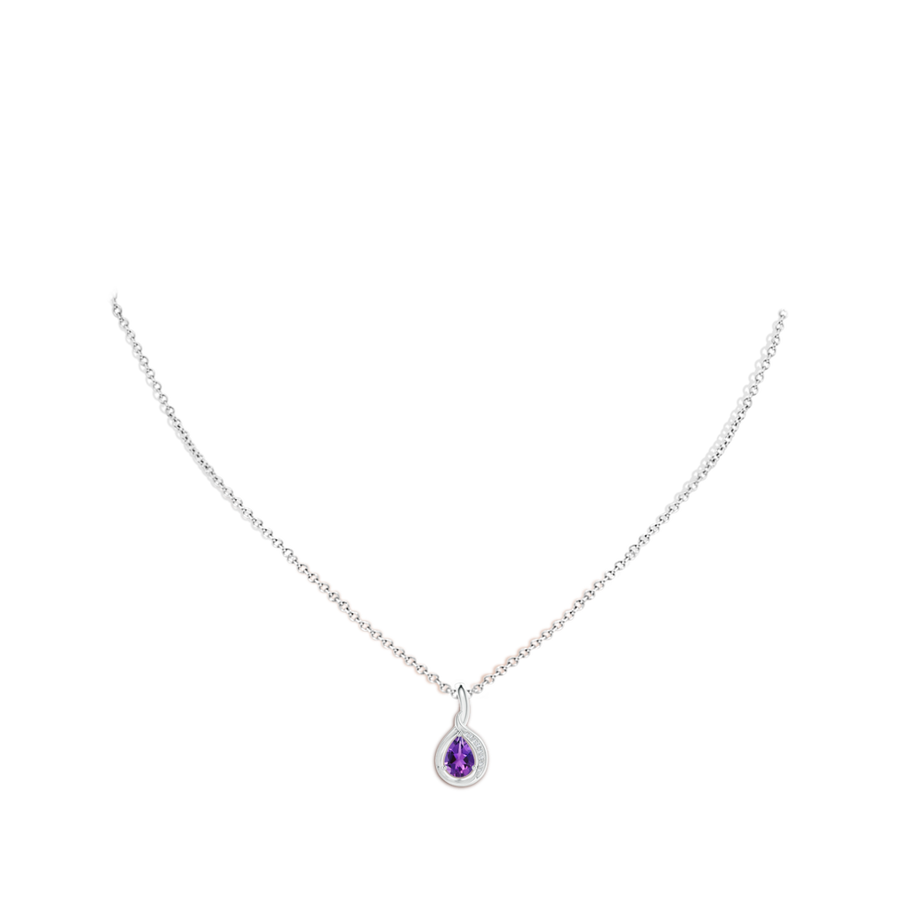 7x5mm AAAA Pear-Shaped Amethyst and Diamond Loop Pendant in White Gold Body-Neck