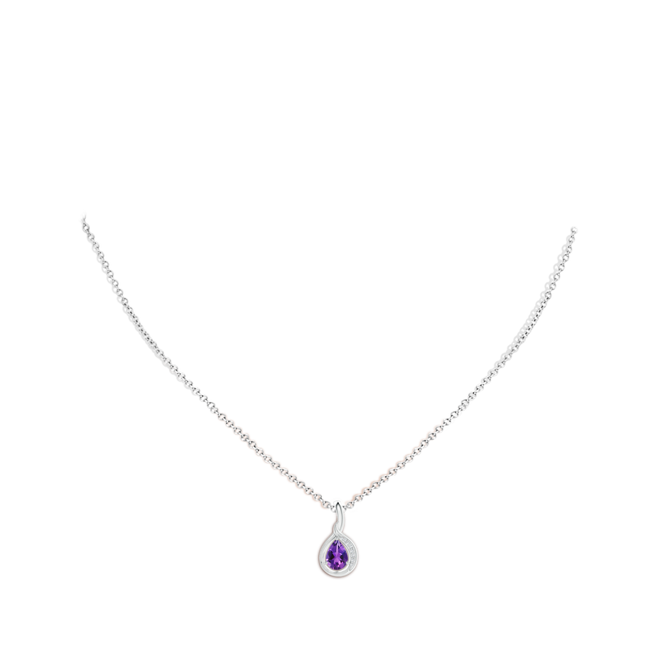 7x5mm AAAA Pear-Shaped Amethyst and Diamond Loop Pendant in White Gold body-neck