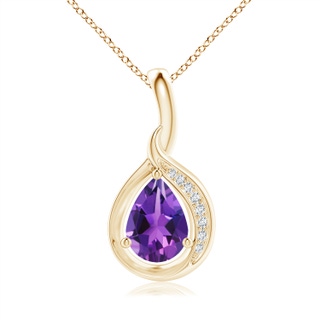 7x5mm AAAA Pear-Shaped Amethyst and Diamond Loop Pendant in Yellow Gold