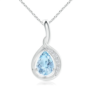 7x5mm AAA Pear-Shaped Aquamarine and Diamond Loop Pendant in S999 Silver