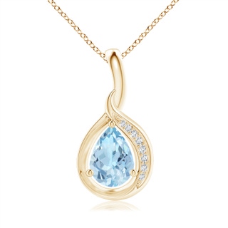 7x5mm AAA Pear-Shaped Aquamarine and Diamond Loop Pendant in Yellow Gold