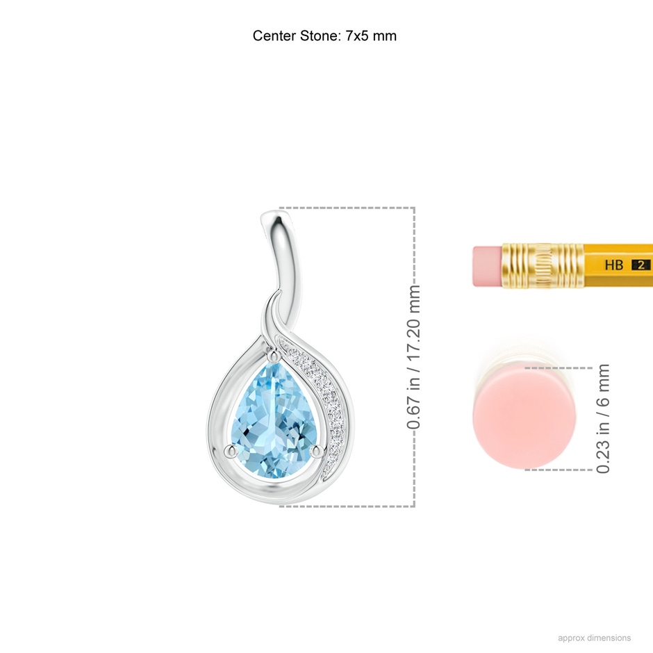 7x5mm AAAA Pear-Shaped Aquamarine and Diamond Loop Pendant in P950 Platinum ruler