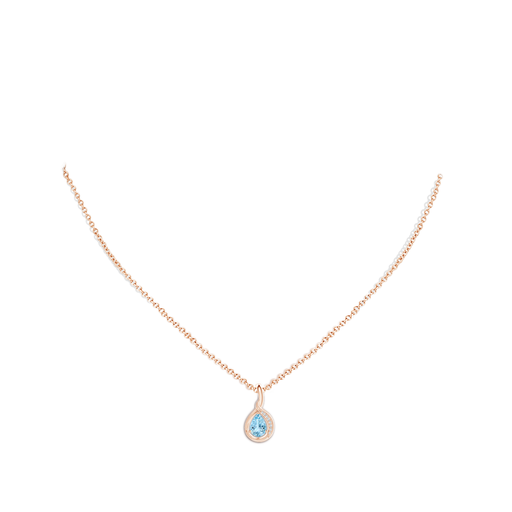 7x5mm AAAA Pear-Shaped Aquamarine and Diamond Loop Pendant in Rose Gold Body-Neck