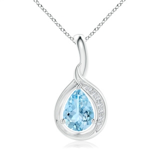 7x5mm AAAA Pear-Shaped Aquamarine and Diamond Loop Pendant in S999 Silver