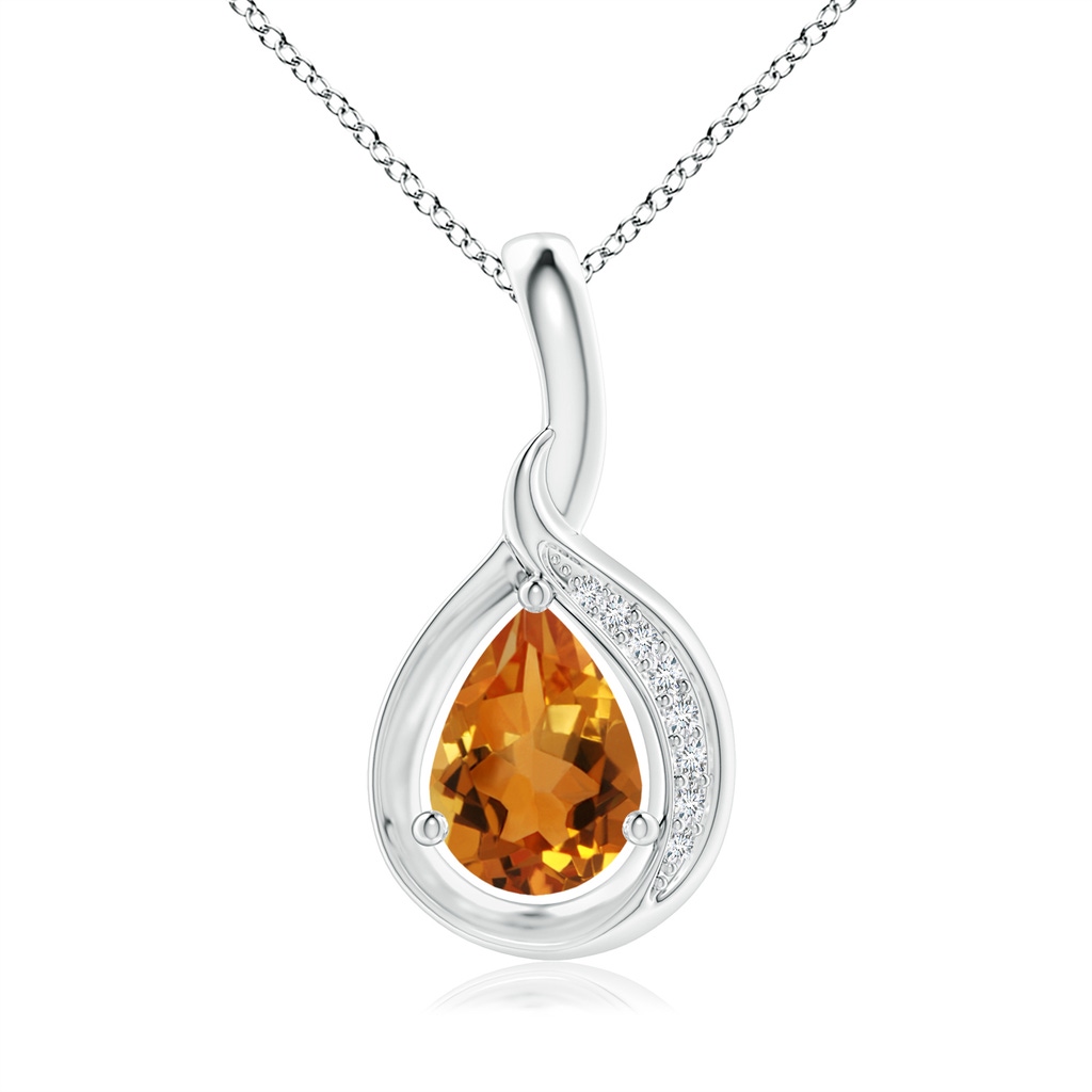 7x5mm AAA Pear-Shaped Citrine and Diamond Loop Pendant in White Gold 