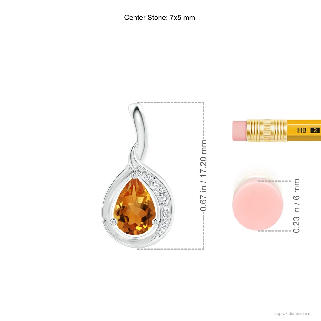 7x5mm AAA Pear-Shaped Citrine and Diamond Loop Pendant in White Gold Ruler