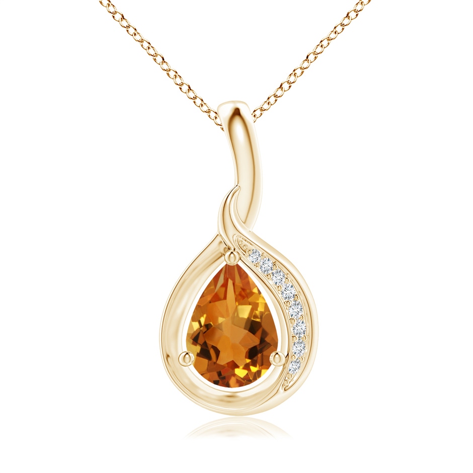 7x5mm AAA Pear-Shaped Citrine and Diamond Loop Pendant in Yellow Gold 