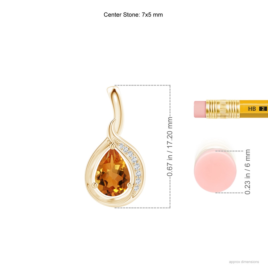 7x5mm AAA Pear-Shaped Citrine and Diamond Loop Pendant in Yellow Gold ruler