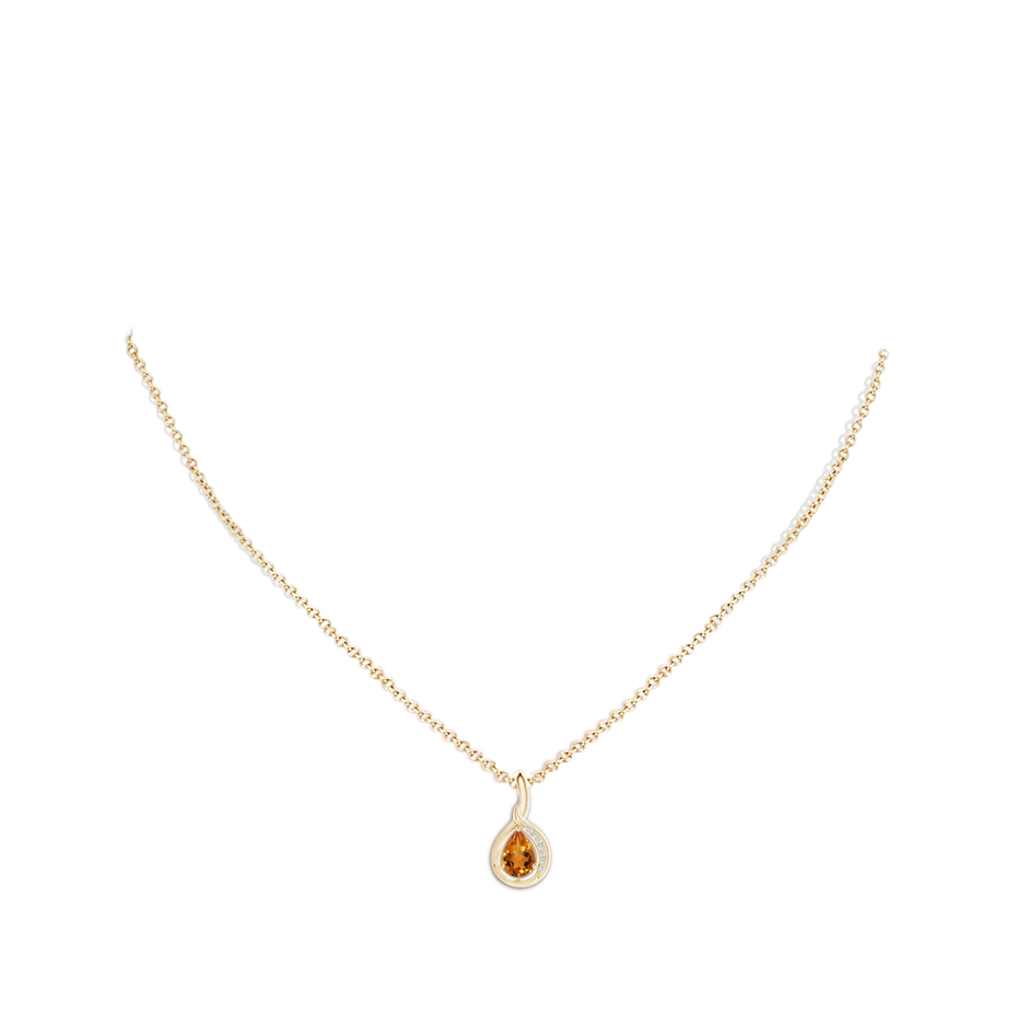 7x5mm AAA Pear-Shaped Citrine and Diamond Loop Pendant in Yellow Gold body-neck