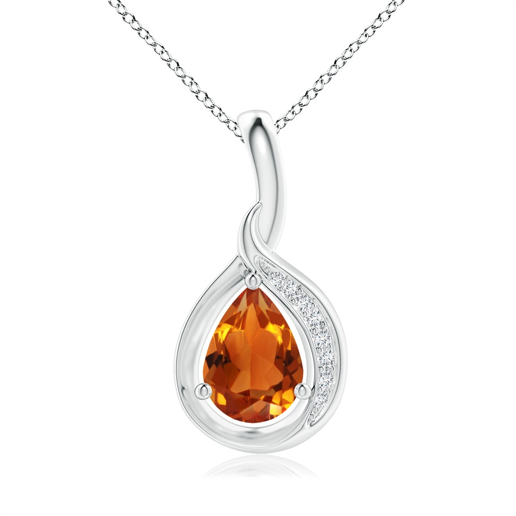 7x5mm AAAA Pear-Shaped Citrine and Diamond Loop Pendant in S999 Silver