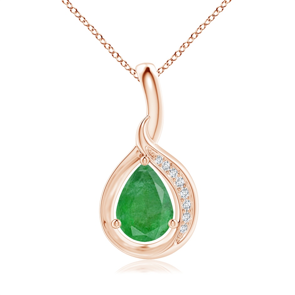 7x5mm A Pear-Shaped Emerald and Diamond Loop Pendant in Rose Gold 