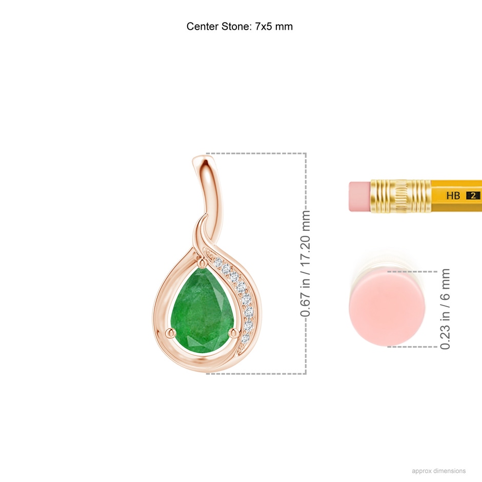 7x5mm A Pear-Shaped Emerald and Diamond Loop Pendant in Rose Gold ruler