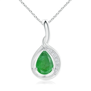 7x5mm A Pear-Shaped Emerald and Diamond Loop Pendant in S999 Silver