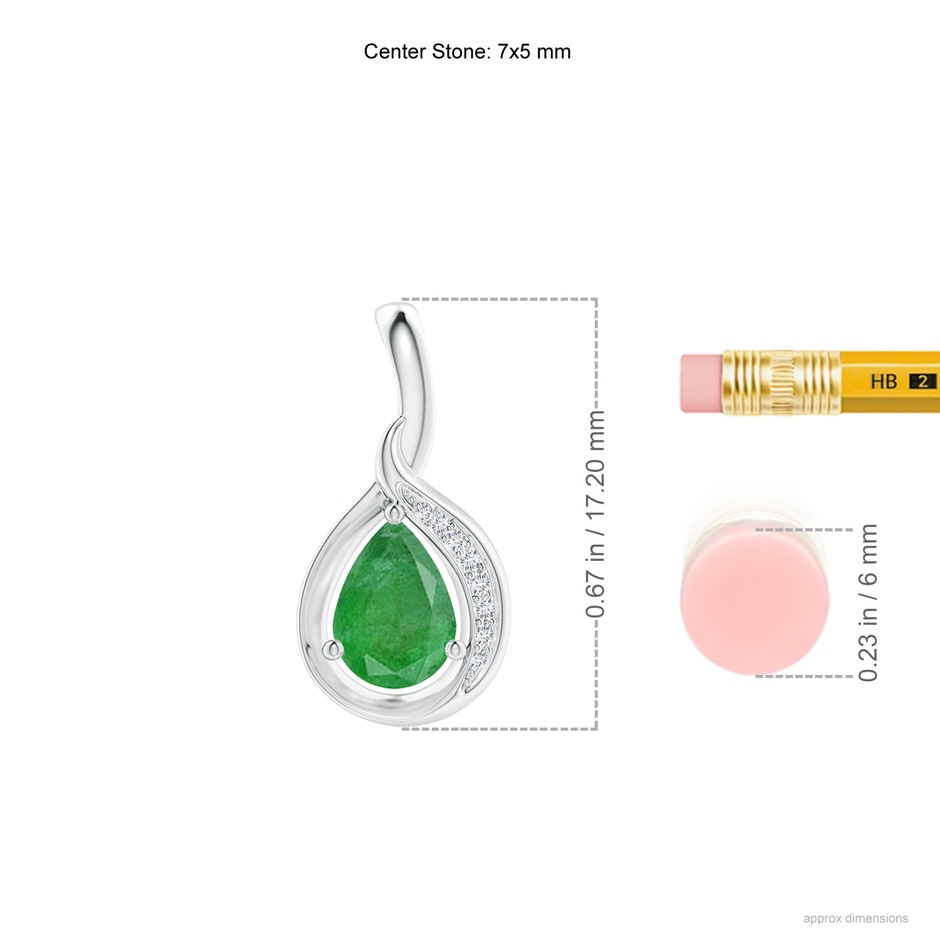 7x5mm A Pear-Shaped Emerald and Diamond Loop Pendant in S999 Silver ruler
