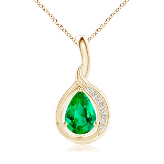 7x5mm AAA Pear-Shaped Emerald and Diamond Loop Pendant in 9K Yellow Gold
