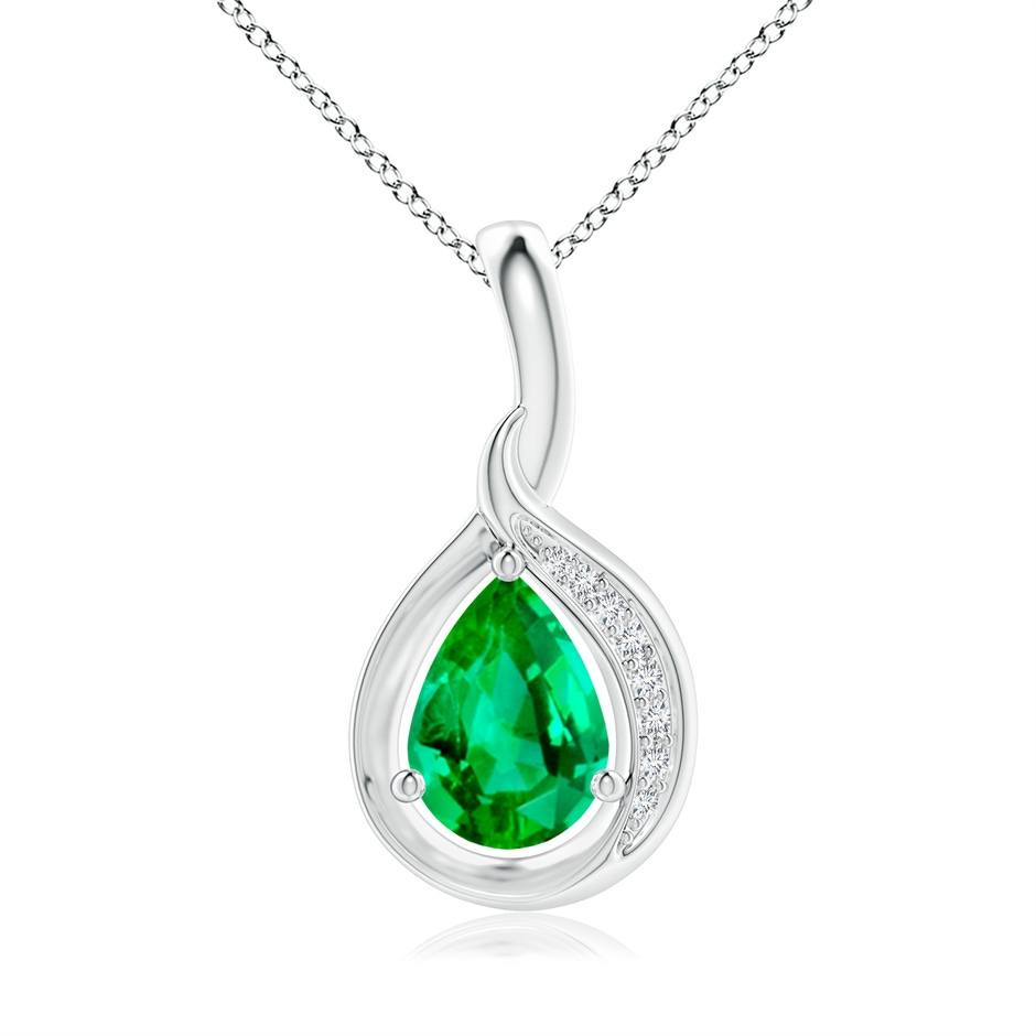 7x5mm AAA Pear-Shaped Emerald and Diamond Loop Pendant in S999 Silver 