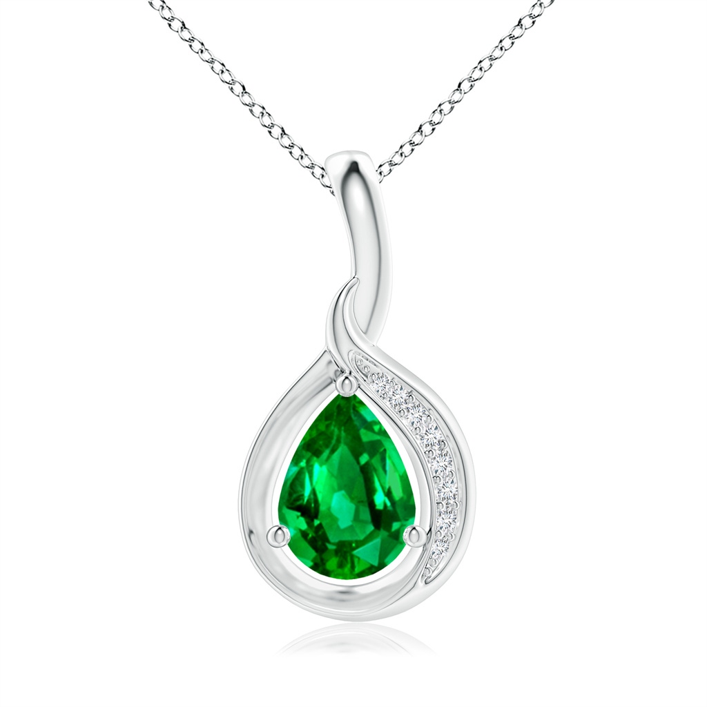 7x5mm AAAA Pear-Shaped Emerald and Diamond Loop Pendant in S999 Silver