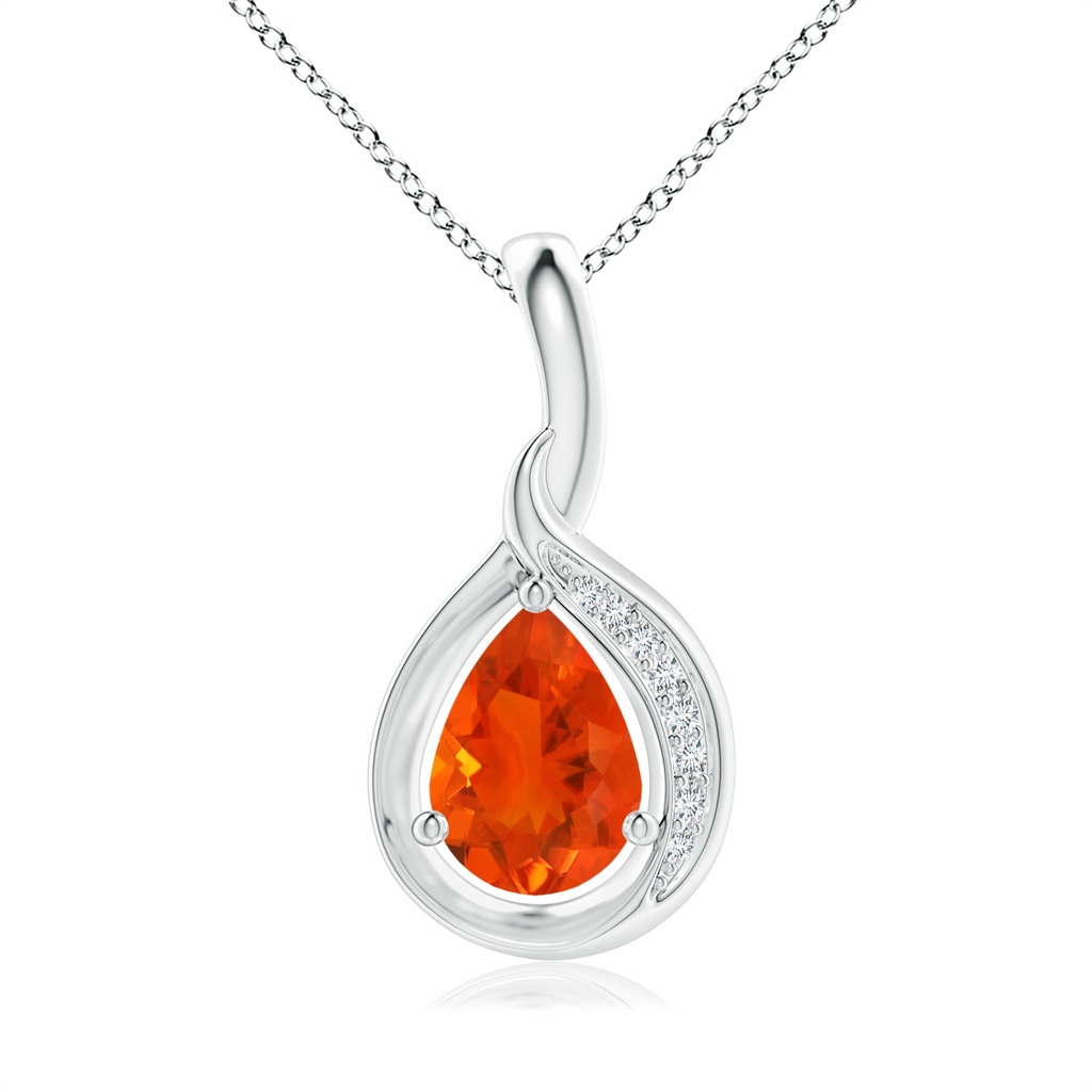 7x5mm AAA Pear-Shaped Fire Opal and Diamond Loop Pendant in White Gold