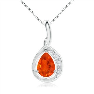 7x5mm AAA Pear-Shaped Fire Opal and Diamond Loop Pendant in White Gold