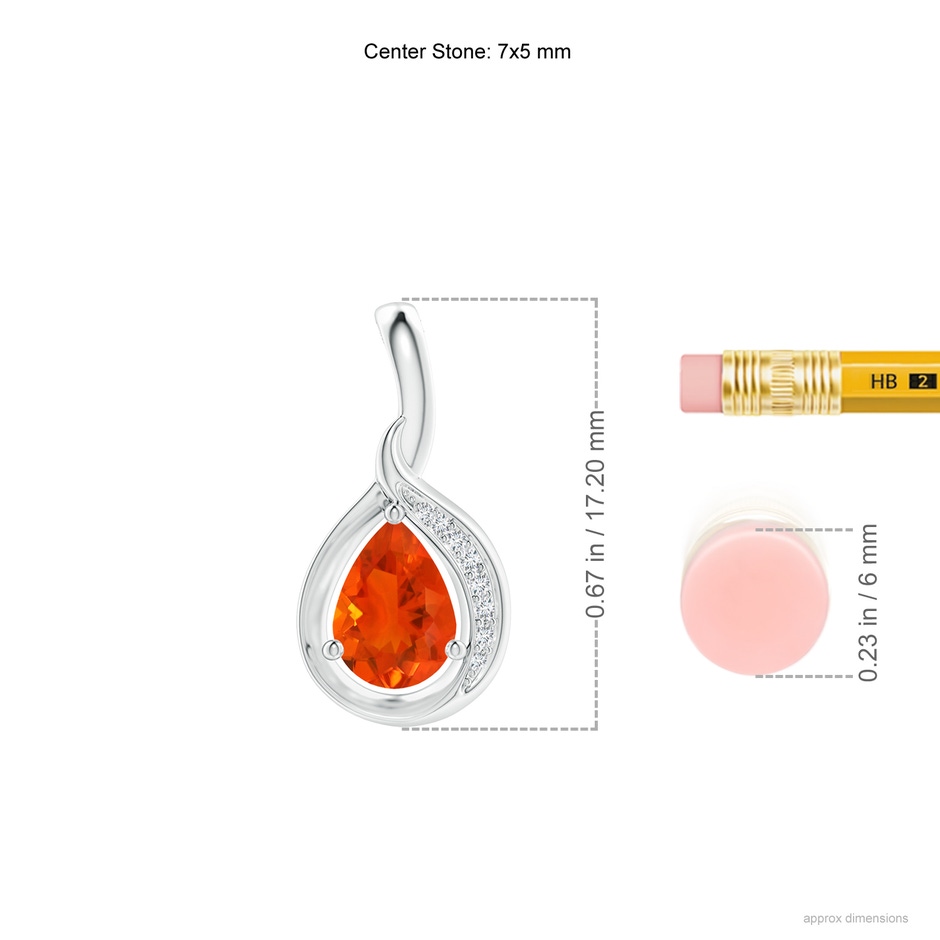 7x5mm AAA Pear-Shaped Fire Opal and Diamond Loop Pendant in White Gold ruler