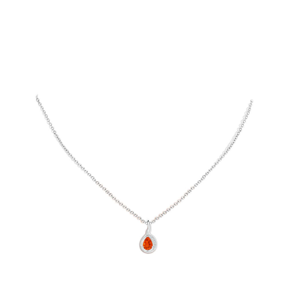 7x5mm AAA Pear-Shaped Fire Opal and Diamond Loop Pendant in White Gold Body-Neck