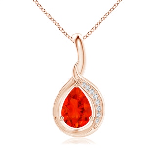 7x5mm AAAA Pear-Shaped Fire Opal and Diamond Loop Pendant in 9K Rose Gold