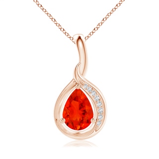 7x5mm AAAA Pear-Shaped Fire Opal and Diamond Loop Pendant in Rose Gold