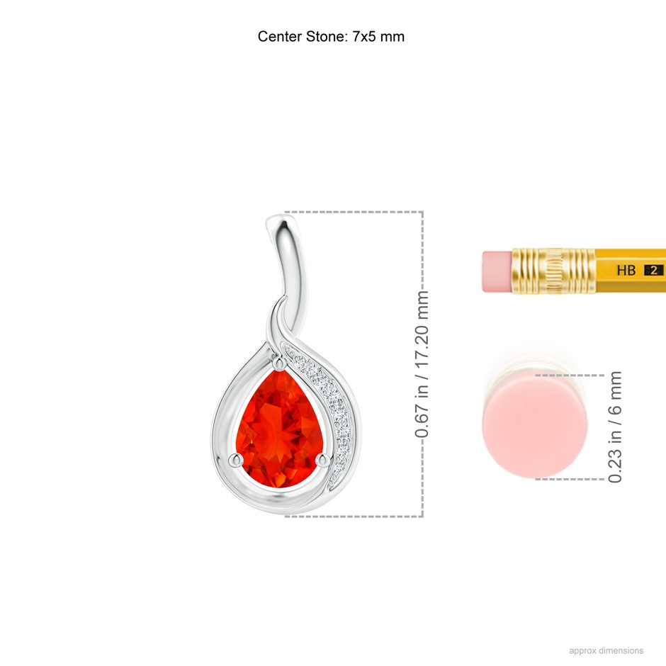 7x5mm AAAA Pear-Shaped Fire Opal and Diamond Loop Pendant in S999 Silver ruler