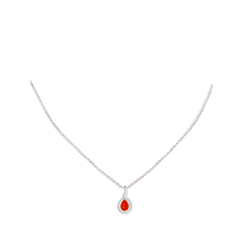 7x5mm AAAA Pear-Shaped Fire Opal and Diamond Loop Pendant in S999 Silver body-neck