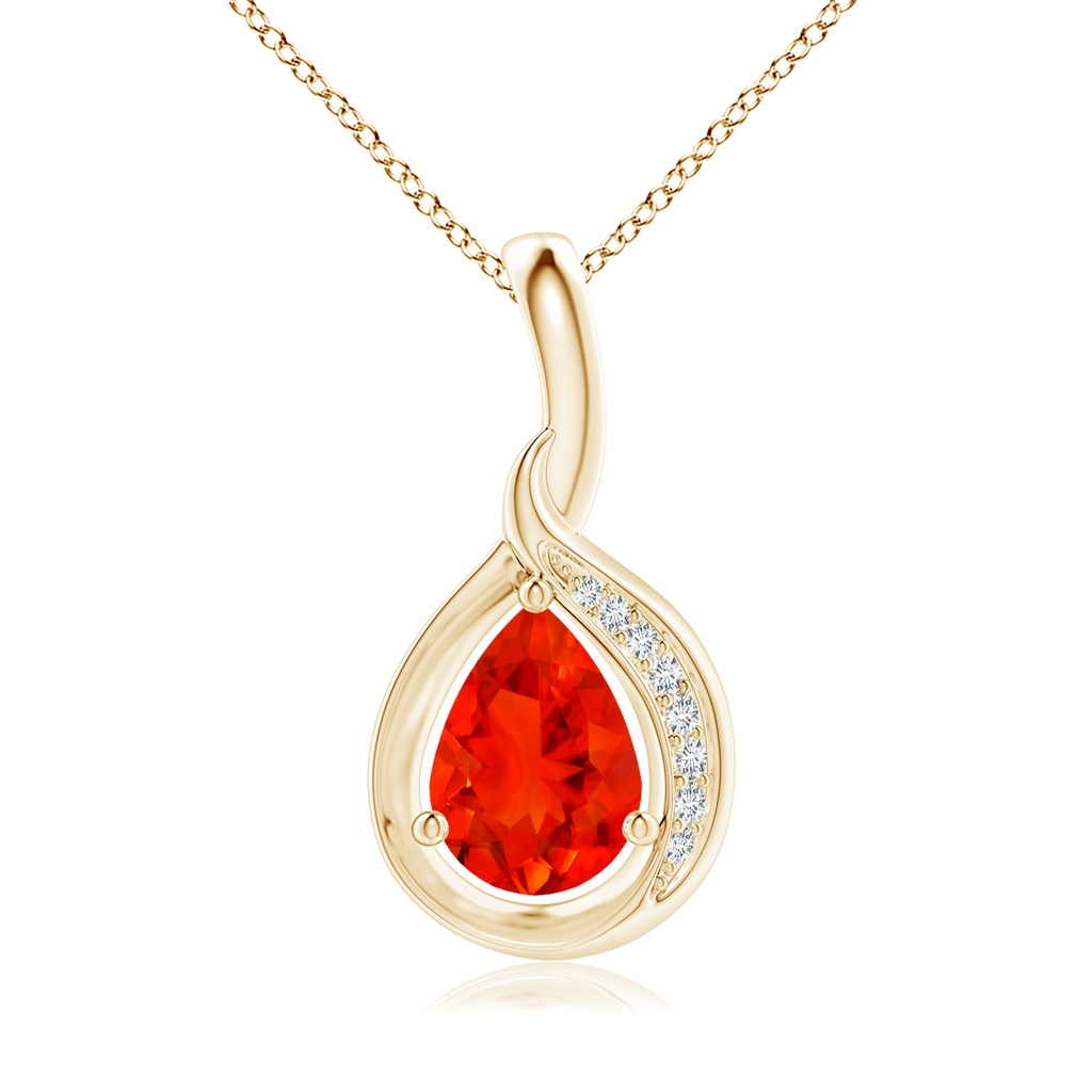 7x5mm AAAA Pear-Shaped Fire Opal and Diamond Loop Pendant in Yellow Gold