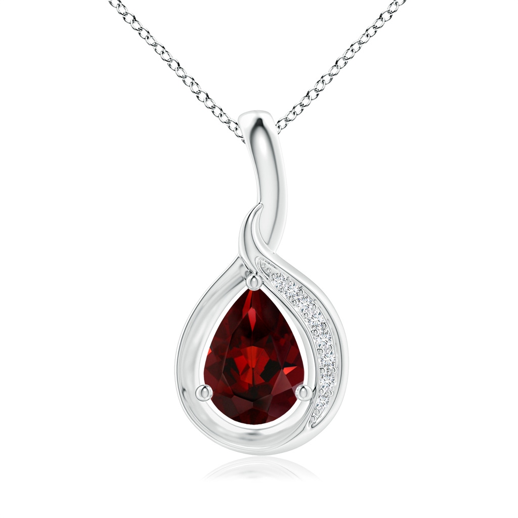 7x5mm AAA Pear-Shaped Garnet and Diamond Loop Pendant in White Gold