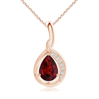 7x5mm AAAA Pear-Shaped Garnet and Diamond Loop Pendant in Rose Gold