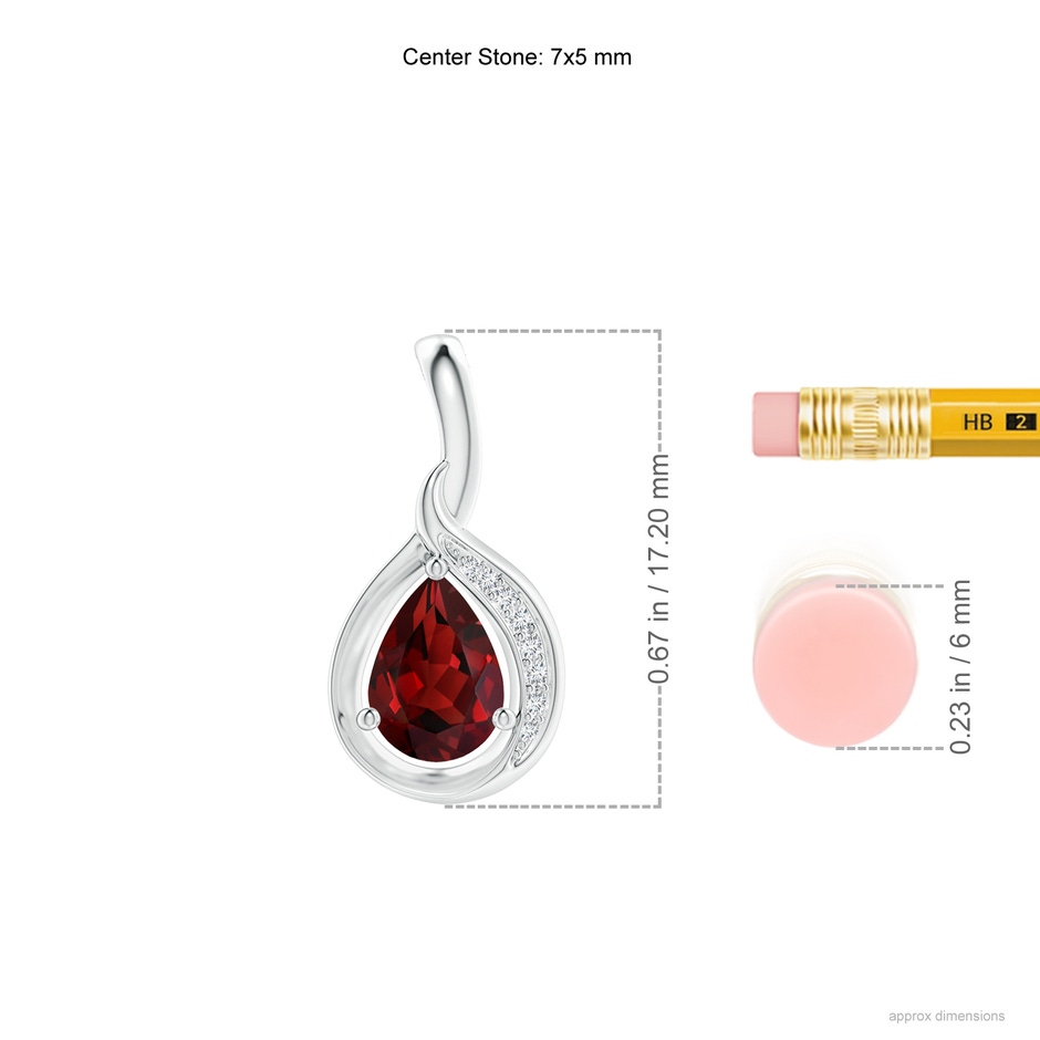 7x5mm AAAA Pear-Shaped Garnet and Diamond Loop Pendant in S999 Silver ruler