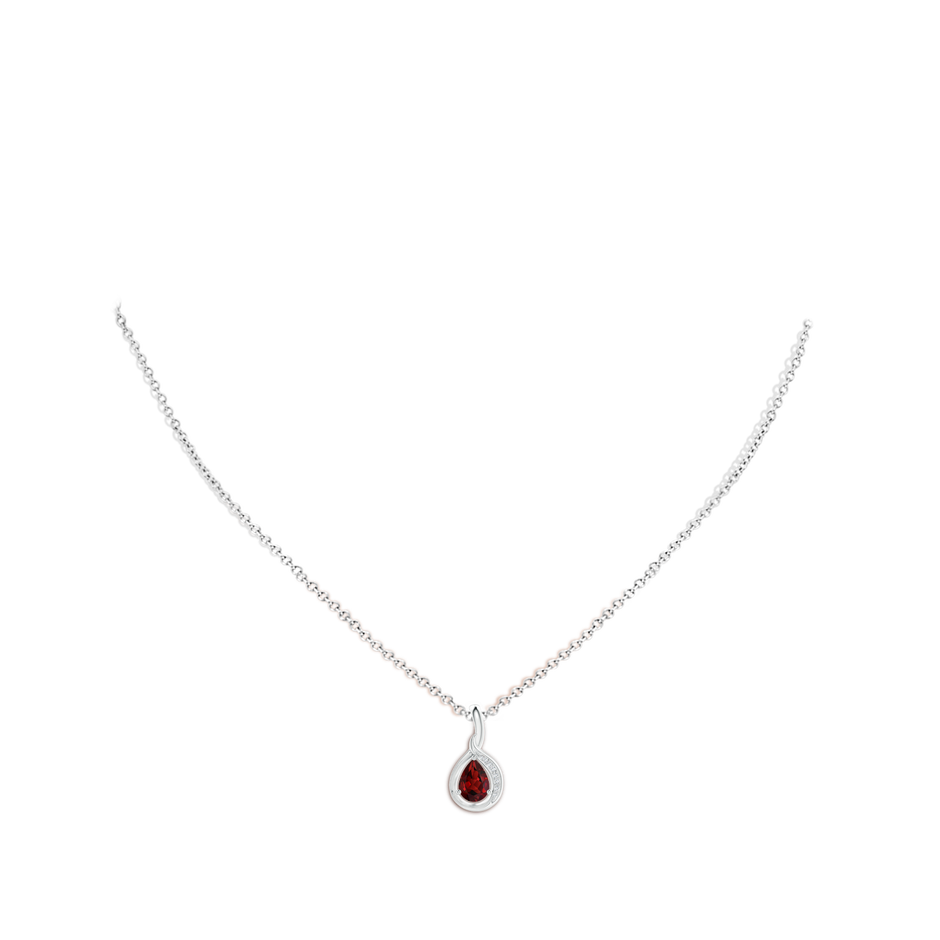 7x5mm AAAA Pear-Shaped Garnet and Diamond Loop Pendant in S999 Silver body-neck