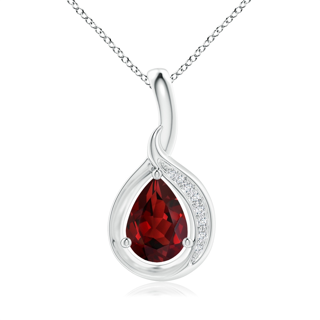 7x5mm AAAA Pear-Shaped Garnet and Diamond Loop Pendant in White Gold