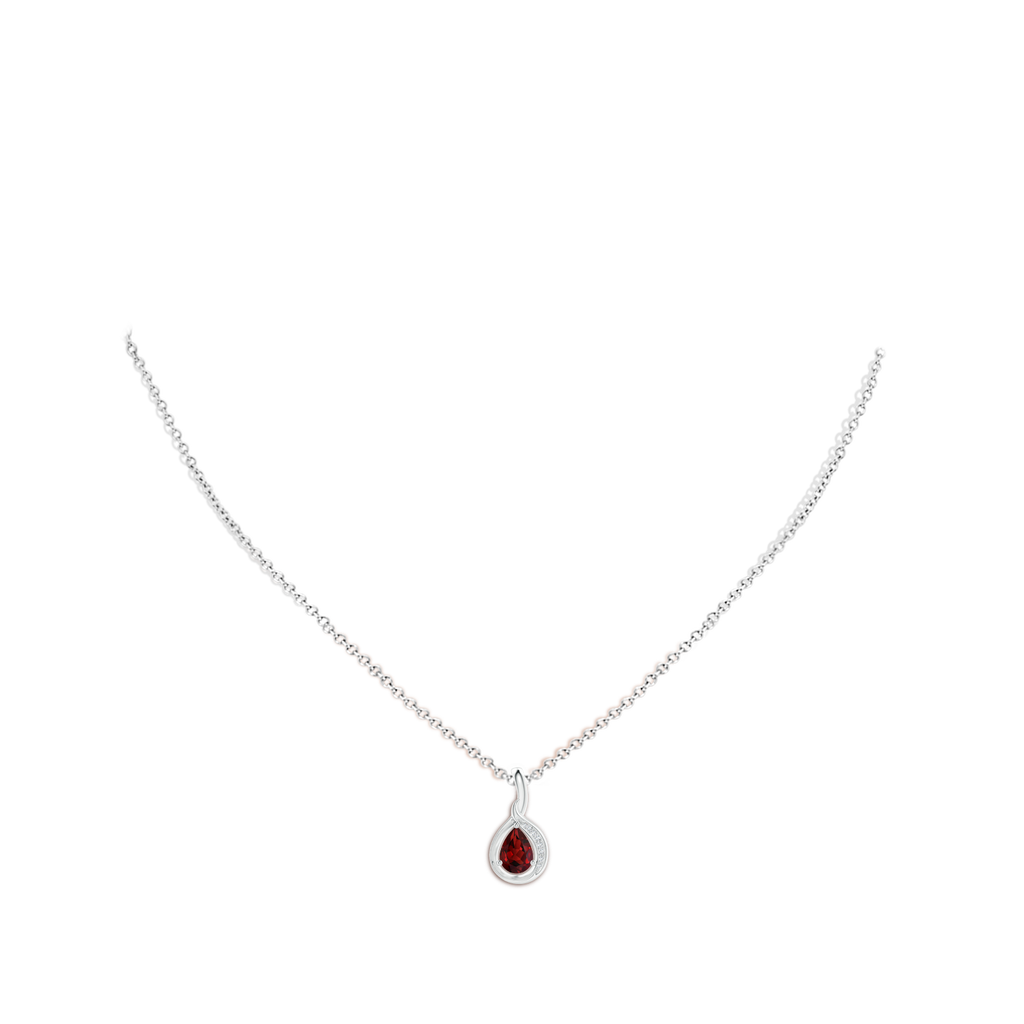 7x5mm AAAA Pear-Shaped Garnet and Diamond Loop Pendant in White Gold Body-Neck