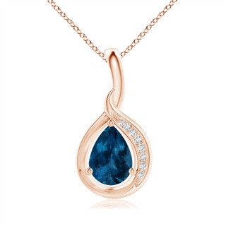 7x5mm AAA Pear-Shaped London Blue Topaz and Diamond Loop Pendant in Rose Gold