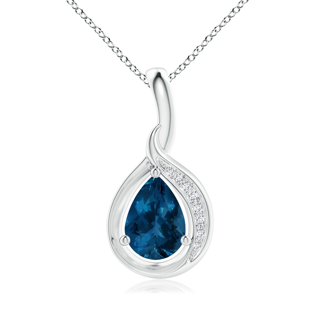 7x5mm AAA Pear-Shaped London Blue Topaz and Diamond Loop Pendant in White Gold