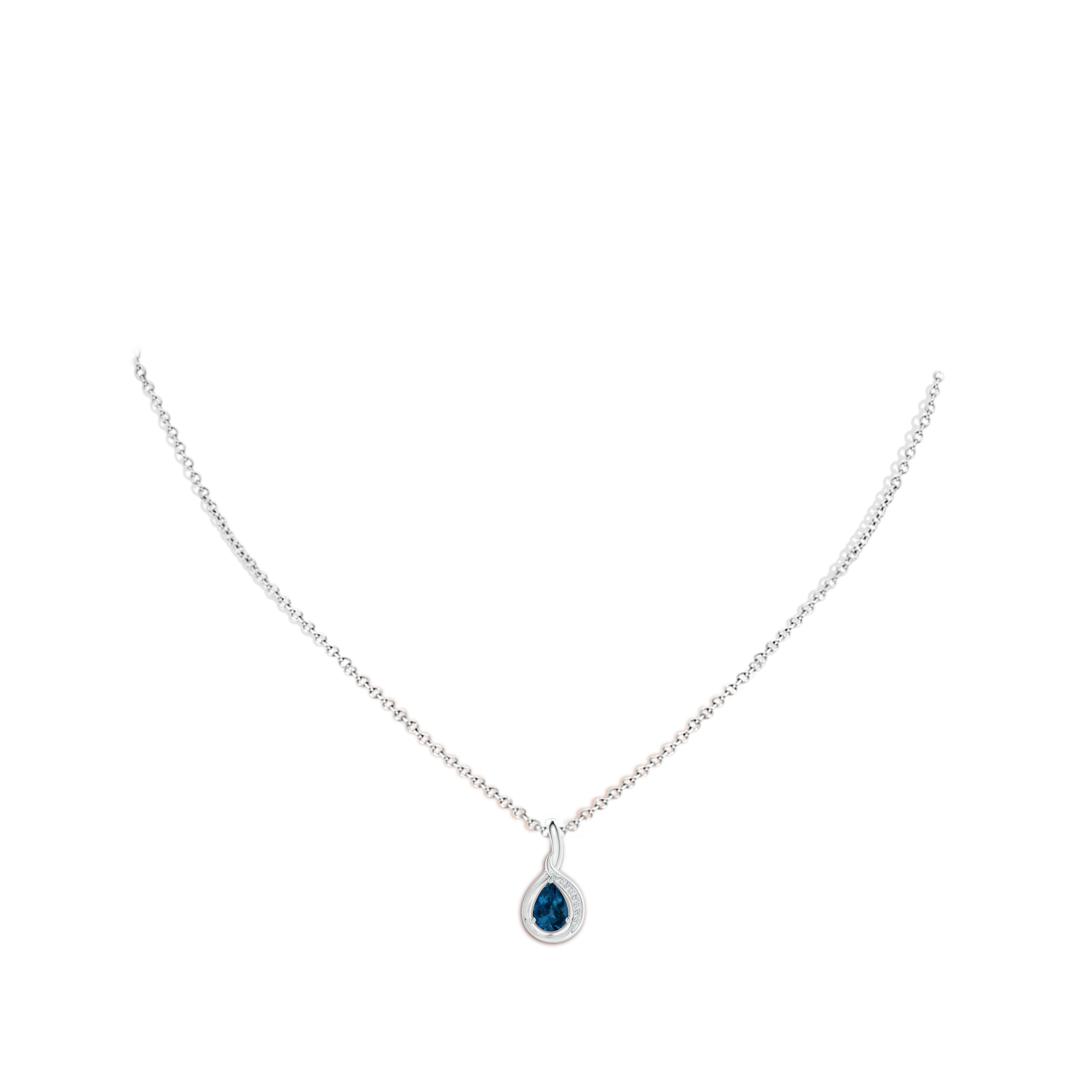 7x5mm AAA Pear-Shaped London Blue Topaz and Diamond Loop Pendant in White Gold - body_neck