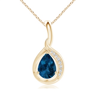 7x5mm AAA Pear-Shaped London Blue Topaz and Diamond Loop Pendant in Yellow Gold